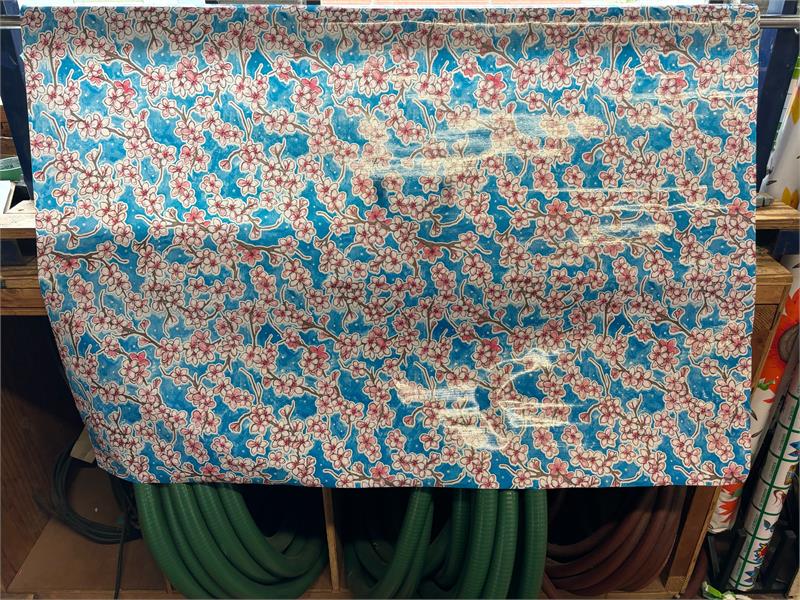 Fuji Cherry Blossom on Blue Oilcloth Fabric by the Yard - 47.5" Wide