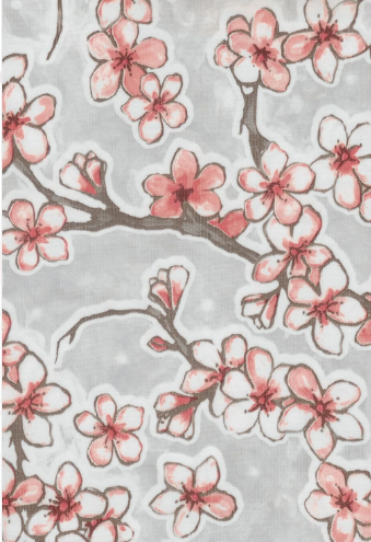 Fuji Cherry Blossom on Light Grey Oilcloth Fabric by the Yard - 47.5" Wide