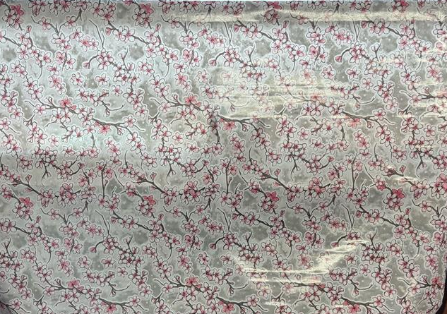 Fuji Cherry Blossom on Light Grey Oilcloth Fabric by the Yard - 47.5" Wide