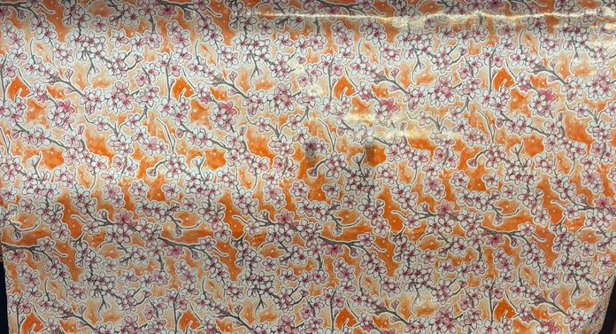 Fuji Cherry Blossom on Orange Oilcloth Fabric by the Yard - 47.5" Wide