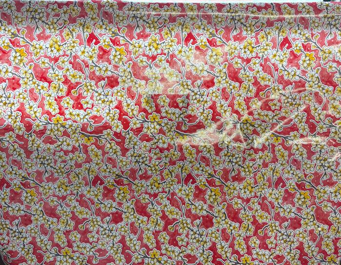 Fuji Cherry Blossom on Red Oilcloth Fabric Full Bolt - 12 Continuous Yards, 47.5" Wide
