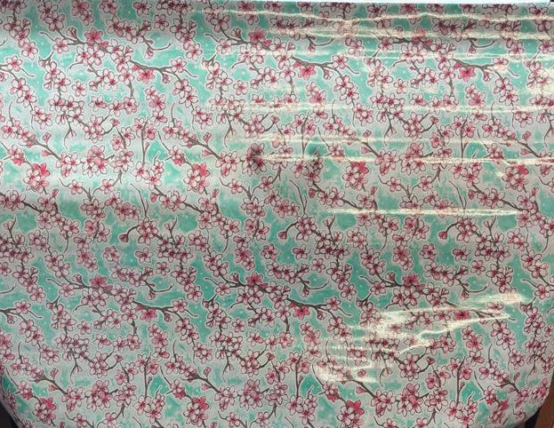 Fuji Cherry Blossom on Seafoam Green Oilcloth Fabric by the Yard - 47.5" Wide