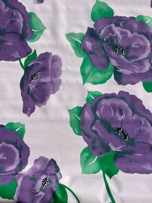 Iceland in Lilac on White Oilcloth Fabric by the Yard, 47.5" Wide