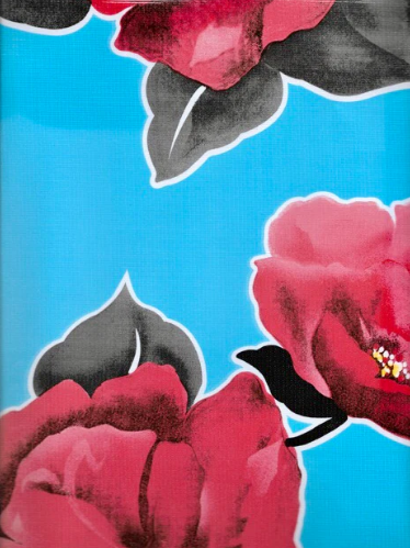 Iceland on Light Blue Oilcloth Fabric by the Yard, 47.5" Wide