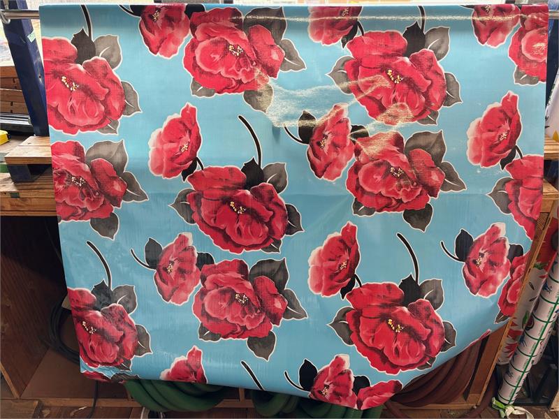 Iceland on Light Blue Oilcloth Fabric by the Yard, 47.5" Wide