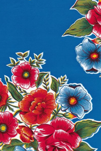 Ladybird on Blue Oilcloth Fabric by the Yard, 47.5" Wide
