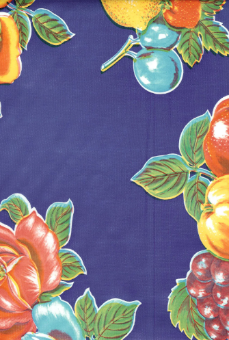 Lemons on Blue Oilcloth Fabric by the Yard - 47.5" Wide