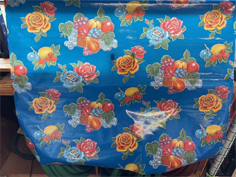 Lemons on Blue Oilcloth Fabric by the Yard - 47.5" Wide