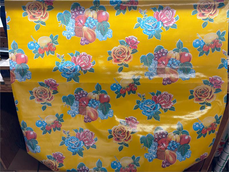 Lemons on Yellow Oilcloth Fabric Full Bolt - 12 Continuous Yards, 47.5" Wide