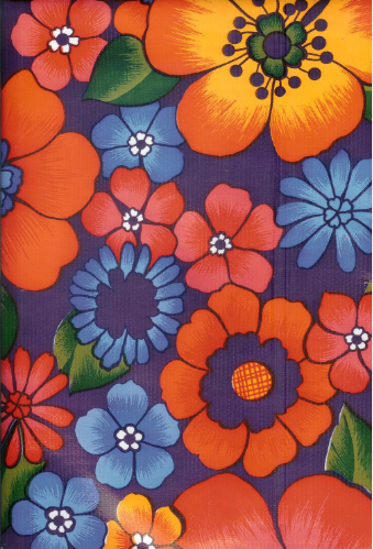 London Floral on Purple Oilcloth Fabric Full Bolt - 12 Continuous Yards, 47.5" Wide