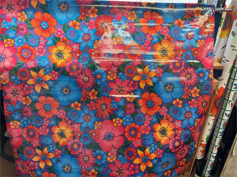 London Floral on Purple Oilcloth Fabric Full Bolt - 12 Continuous Yards, 47.5" Wide
