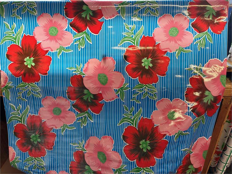 Mali on Blue Oilcloth Fabric Full Bolt - 12 Continuous Yards, 47.5" Wide