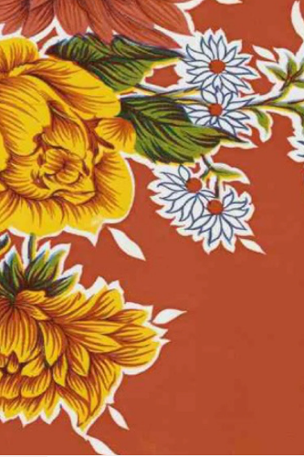 Mums on Red Oilcloth Fabric Full Bolt - 12 Continuous Yards, 47.5" Wide