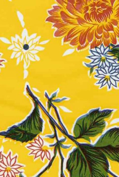 Mums on Yellow Oilcloth Fabric Full Bolt - 12 Continuous Yards, 47.5" Wide