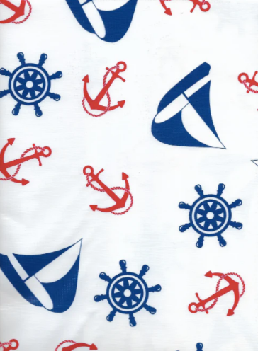 Nantucket in Blue Oilcloth Fabric by the Yard, 47.5" Wide