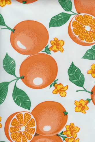 Oranges on White Oilcloth Fabric by the Yard - 47.5" Wide
