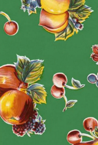 Pears and Apples on Green Oilcloth Fabric by the Yard - 47.5" Wide