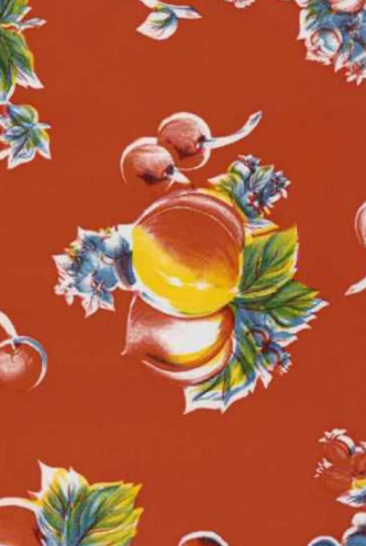 Pears and Apples on Red Oilcloth Fabric by the Yard - 47.5" Wide