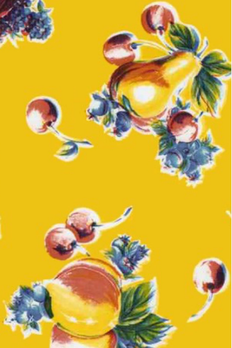 Pears and Apples on Yellow Oilcloth Fabric by the Yard - 47.5" Wide