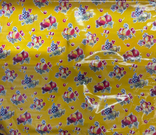 Pears and Apples on Yellow Oilcloth Fabric by the Yard - 47.5" Wide