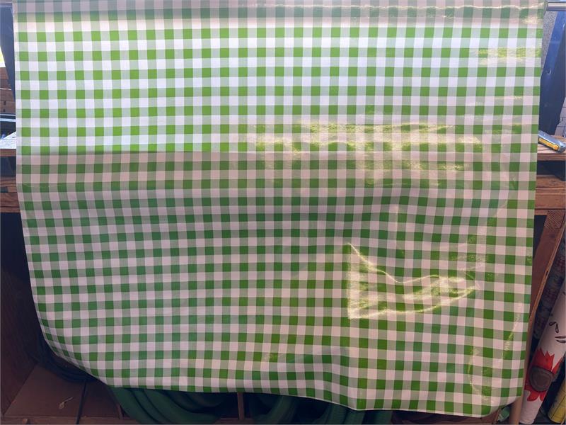 Big Picnic Check in Green Oilcloth Fabric by the Yard - 47.5" Wide