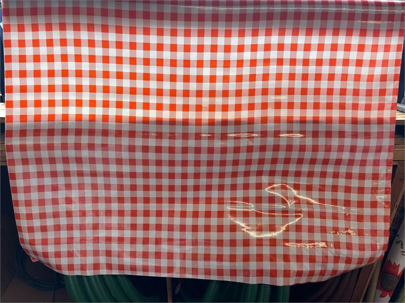 Big Picnic Check Orange and White Oilcloth Fabric Full Bolt - 12 Continuous Yards, 47.5" Wide
