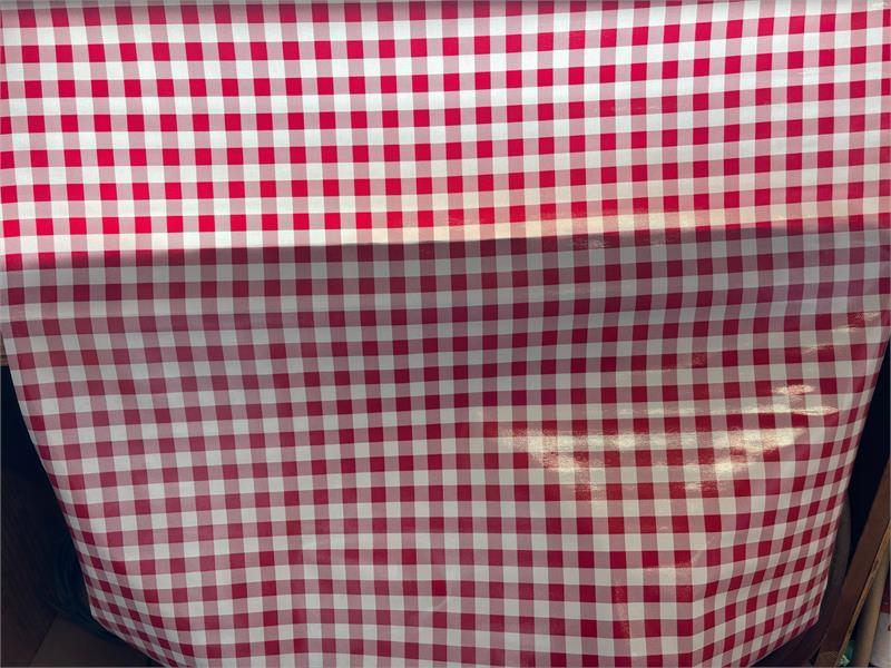 Red and White Picnic Check Oilcloth Fabric by the Yard - 47.5" Wide