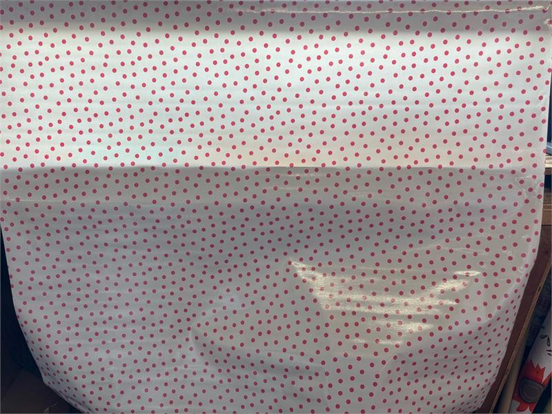 Pink Polka Dots on White Oilcloth Fabric by the Yard - 47.5" Wide