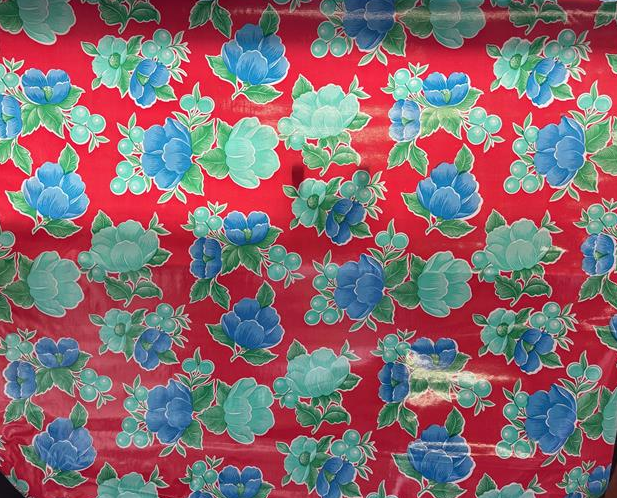 Poppies on Red Oilcloth Fabric Full Bolt - 12 Continuous Yards, 47.5" Wide