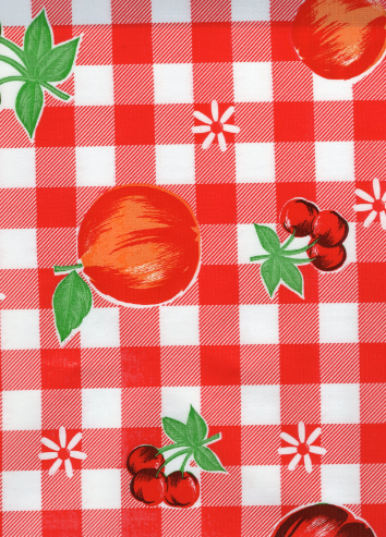 Riverside on Red Oilcloth Fabric Full Bolt - 12 Continuous Yards, 47.5" Wide