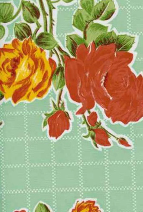 Rosegall on Aqua Floral Oilcloth Fabric Full Bolt - 12 Continuous Yards, 47.5" Wide