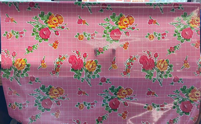 Rosegall Floral on Pink Oilcloth Fabric Full Bolt - 12 Continuous Yards, 47.5" Wide