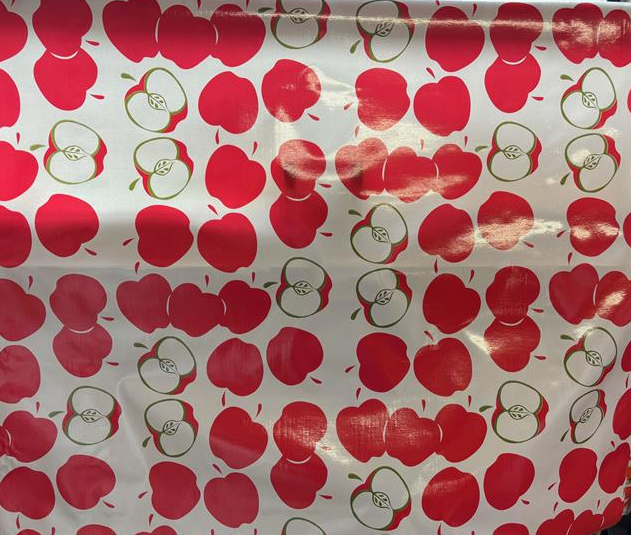 Solvang Apples Red on White Oilcloth Fabric by the Yard - 47.5" Wide