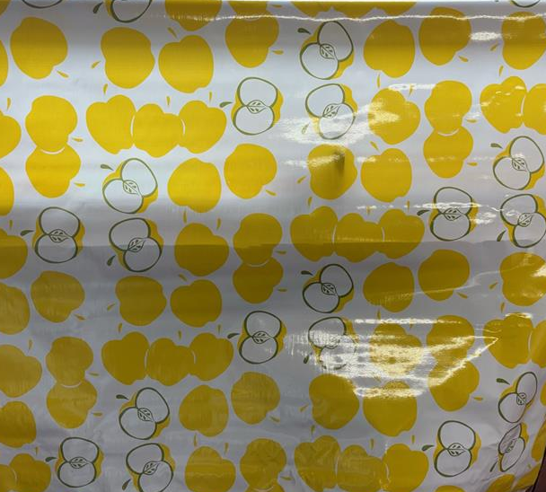 Solvang Apples Yellow on White Oilcloth Fabric by the Yard - 47.5" Wide