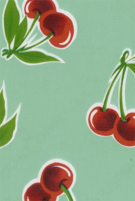 Stella Cherries on Aqua Oilcloth Fabric by the Yard - 47.5" Wide