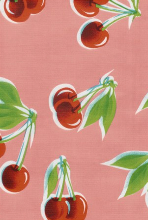 Stella Cherries on Pink Oilcloth Fabric Full Bolt - 12 Continuous Yards, 47.5" Wide