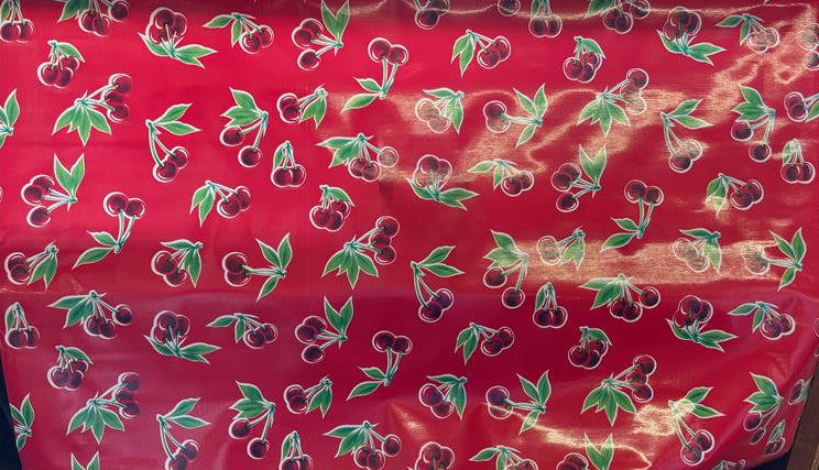 Stella Cherries on Red Oilcloth Fabric by the Yard - 47.5" Wide
