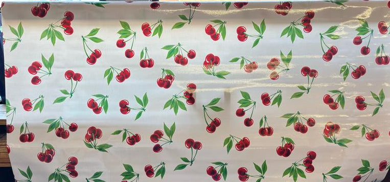 Stella Cherries on White Oilcloth Fabric by the Yard - 47.5" Wide