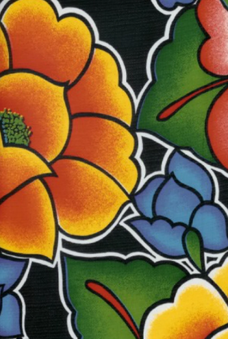Tehuana on Black Oilcloth Fabric by the Yard - 47.5" Wide