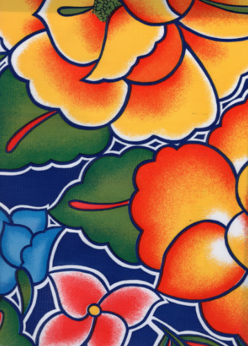 Tehuana on Navy Blue Oilcloth Fabric by the Yard - 47.5" Wide