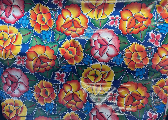 Tehuana on Navy Blue Oilcloth Fabric by the Yard - 47.5" Wide