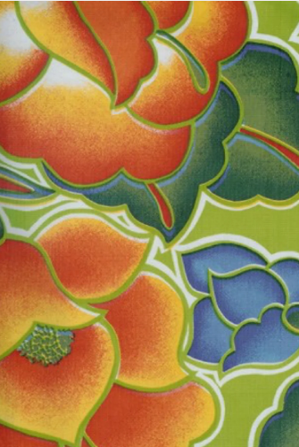 Tehuana on Lime Green Oilcloth Fabric Full Bolt - 12 Continuous Yards, 47.5" Wide