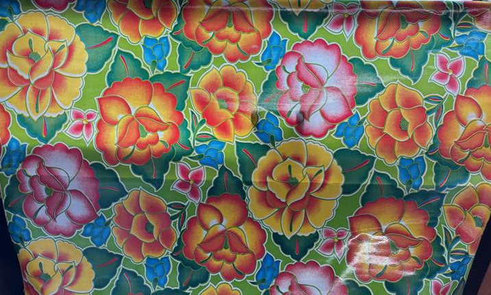 Tehuana on Lime Green Oilcloth Fabric Full Bolt - 12 Continuous Yards, 47.5" Wide