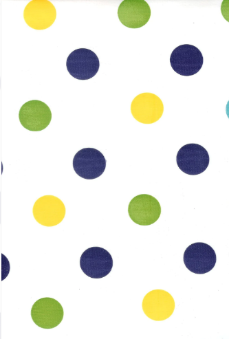 Tokyo Dots Blue and Yellow on White Oilcloth Fabric Full Bolt - 12 Continuous Yards, 47.5" Wide
