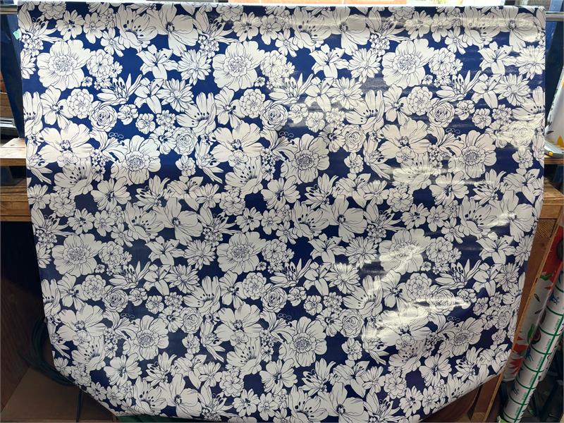 Victoria White on Navy Blue Oilcloth Fabric by the Yard - 47.5" Wide