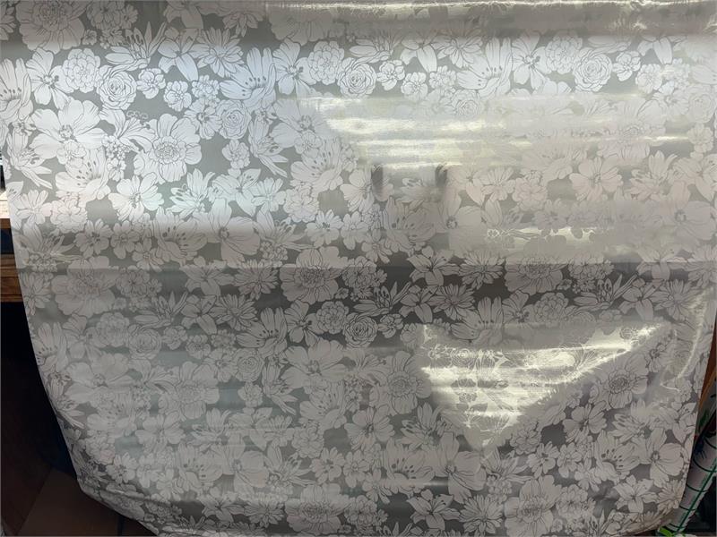 Victoria White on Metallic Silver Oilcloth Fabric by the Yard - 47.5" Wide