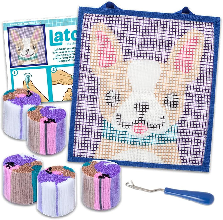 Latch Hook Kit French Bulldog Puppy Mini Rug - Complete Craft Set for Kids