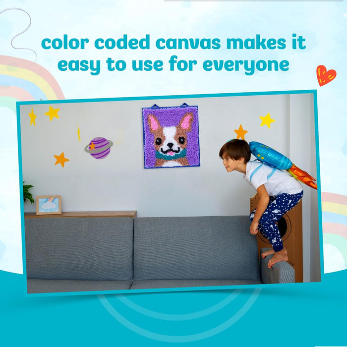 Latch Hook Kit French Bulldog Puppy Mini Rug - Complete Craft Set for Kids