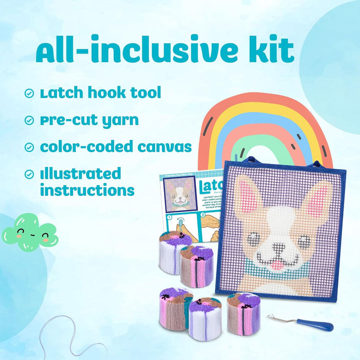Latch Hook Kit French Bulldog Puppy Mini Rug - Complete Craft Set for Kids