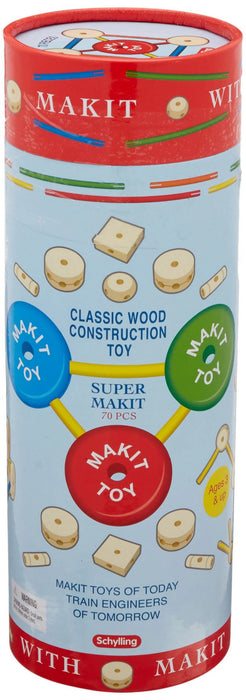 Schylling Makit Classic Wood Construction Toy - 70-Piece Building Set for Kids